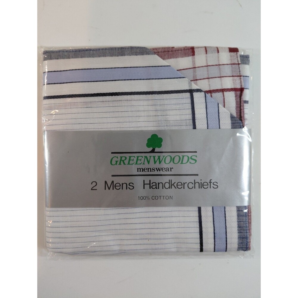 Greenwoods Mens 100% Cotton Handkerchiefs - 2 Pack Striped Plaid Pocket Squares
